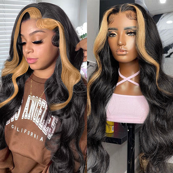 【Princess】Designed style Honey Blonde Stripe 5X5 Body Wave Lace Closure Wig