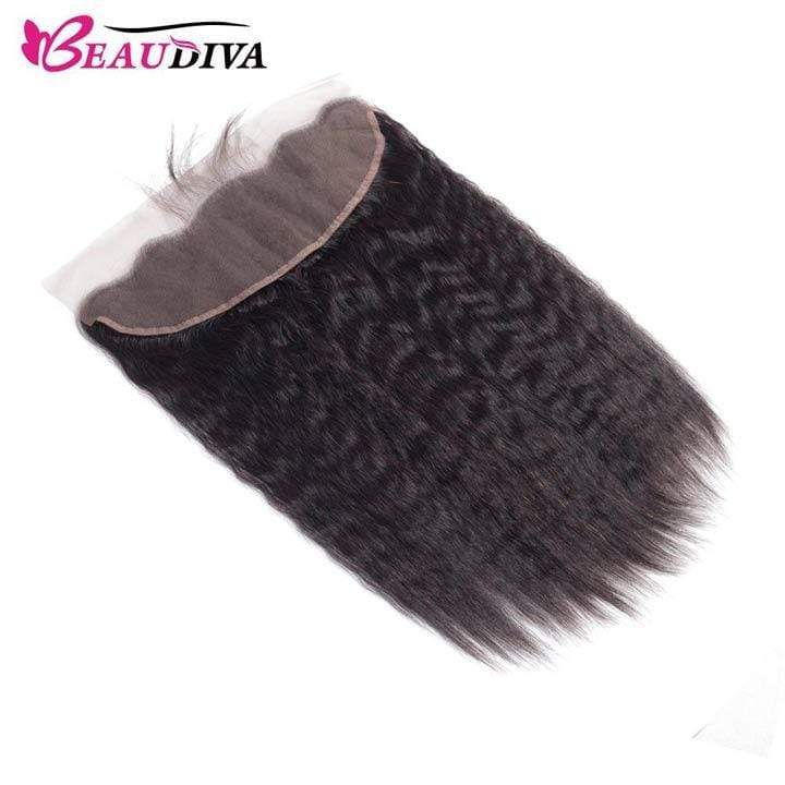 Beaudiva Hair Kinky Straight Virgin Human Hair 3 Bundles with Lace Frontal Remy Human Hair