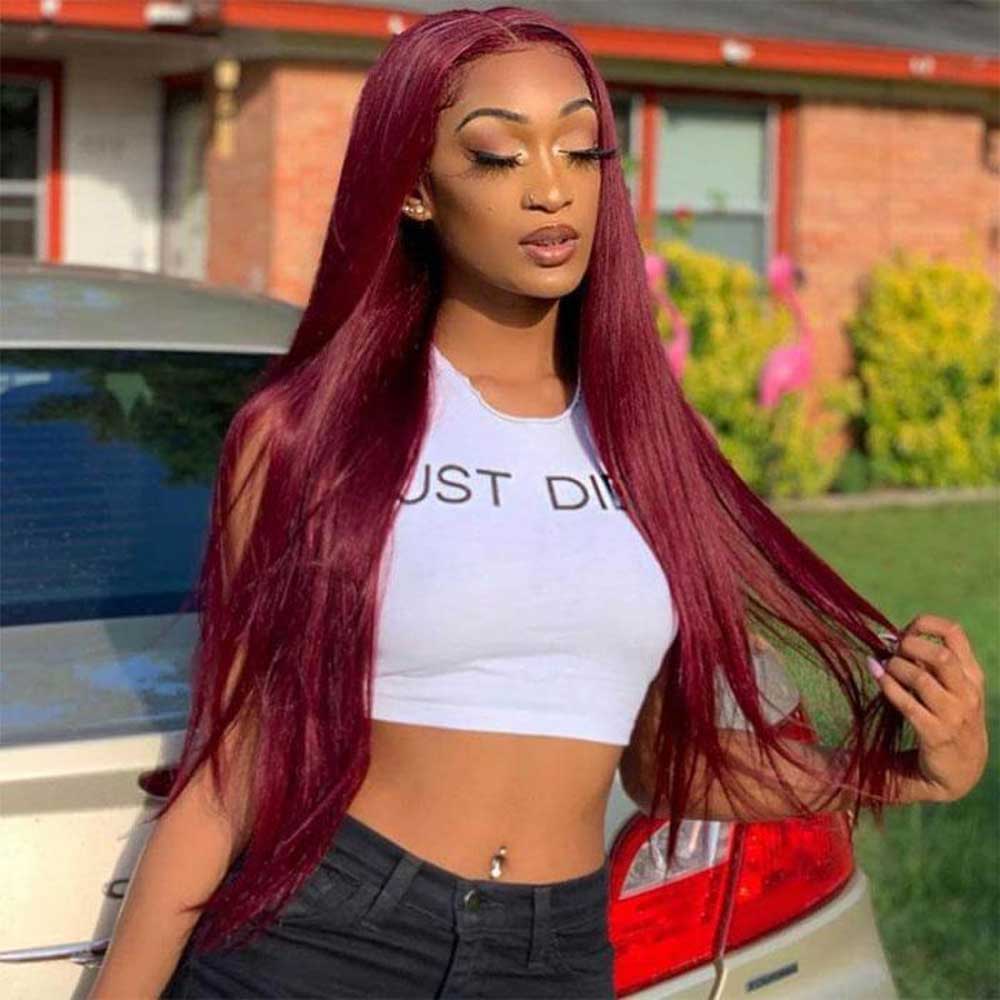 【Garney】: BEAUDIVA Burgundy Color Straight 13X4 Lace Front Wig Human Hair Wigs Plucked Baby Hair