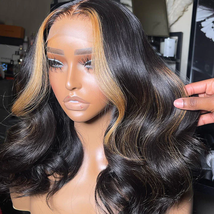 【Princess】Designed style Honey Blonde Stripe 5X5 Body Wave Lace Closure Wig