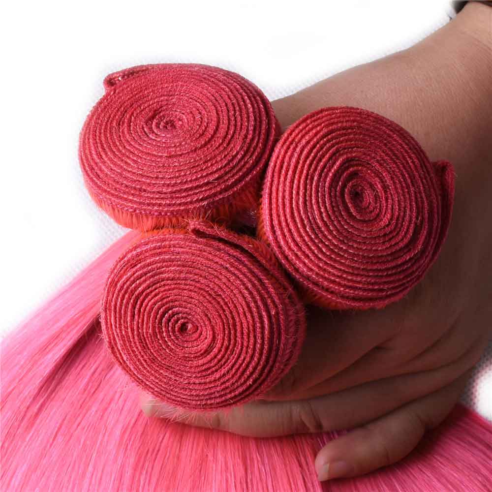 Beaudiva Pink Bundles With Frontal Straight Pink Hair Weave With Frontal