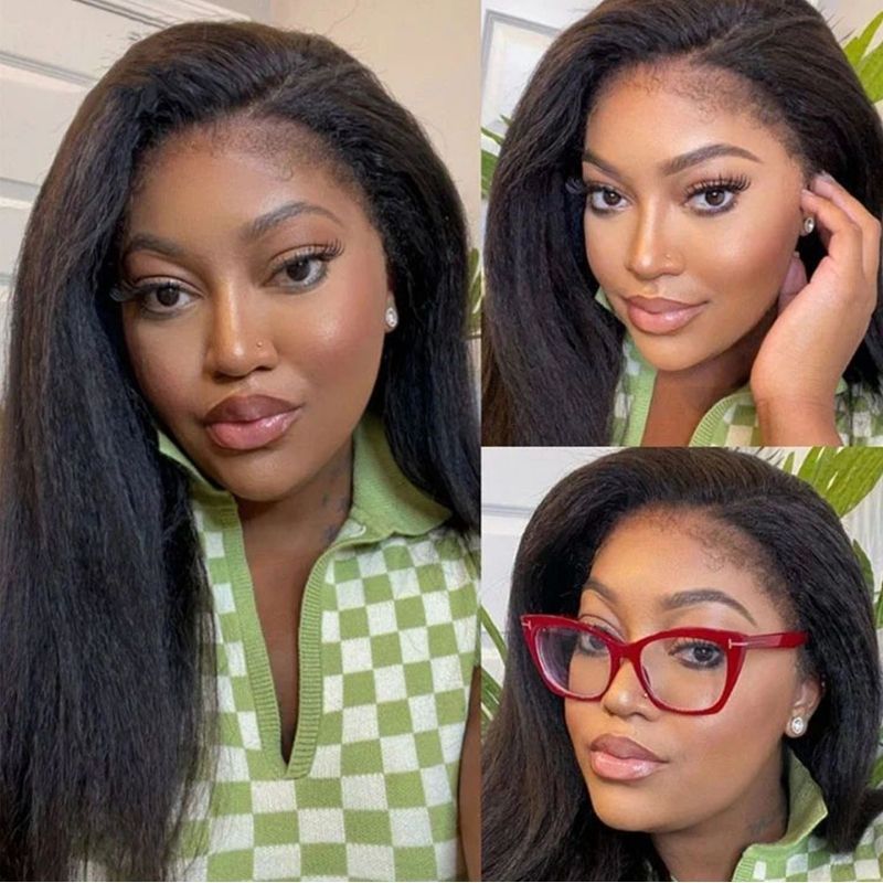 【April】4C Curly Edge Baby Hair Kinky Straight 13x4 Full Lace Frontal Wig With 200% Full Density