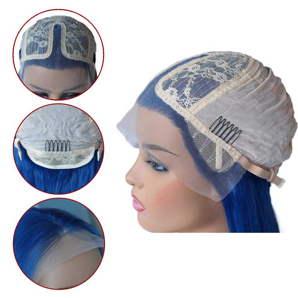Beaudiva Lace Front Wig Straight Bob Wig 13X4X1 Lace Human Hair Wig Blue Color