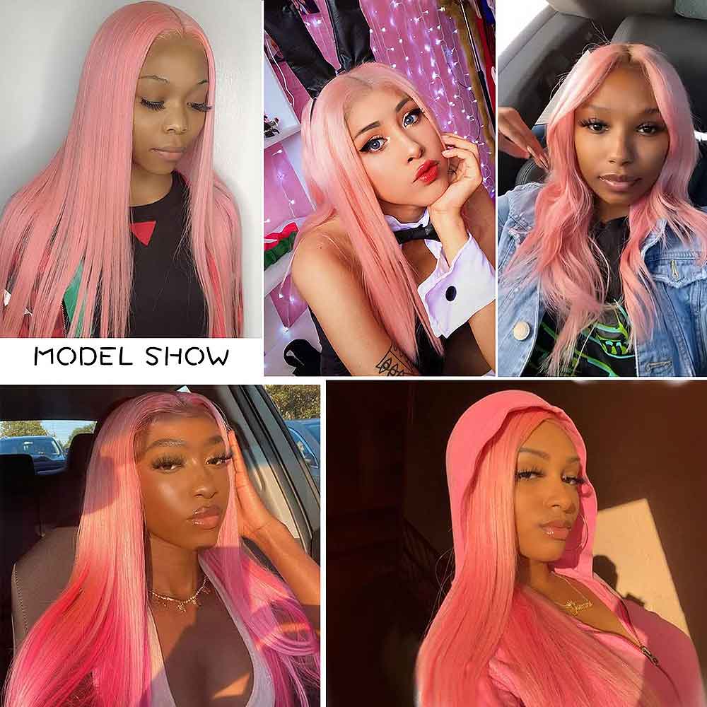 Beaudiva Pink Straight Lace Frontal Wig Human Hair Wig