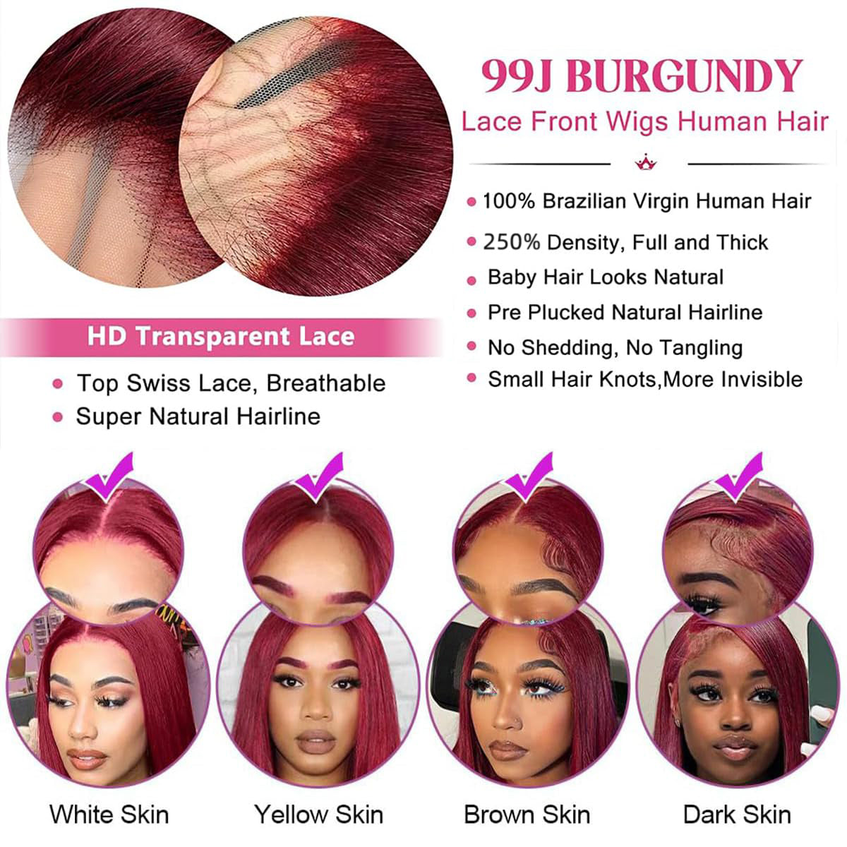 Beaudiva 99j Burgundy Lace Front Wigs Human Hair 5x5 Transperent Lace Front Wig for Women 250% Density