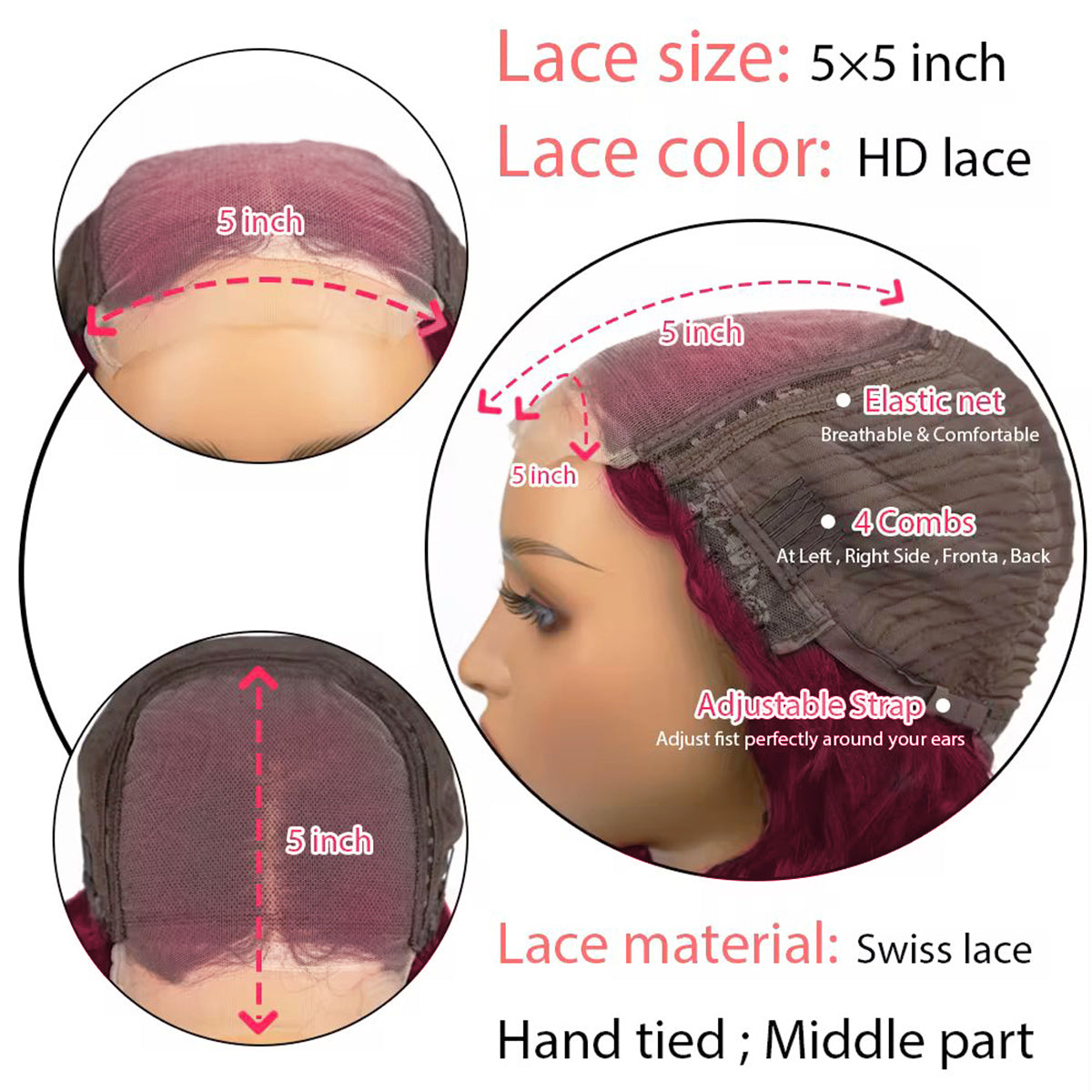 Beaudiva 99j Burgundy Lace Front Wigs Human Hair 5x5 Transperent Lace Front Wig for Women 250% Density
