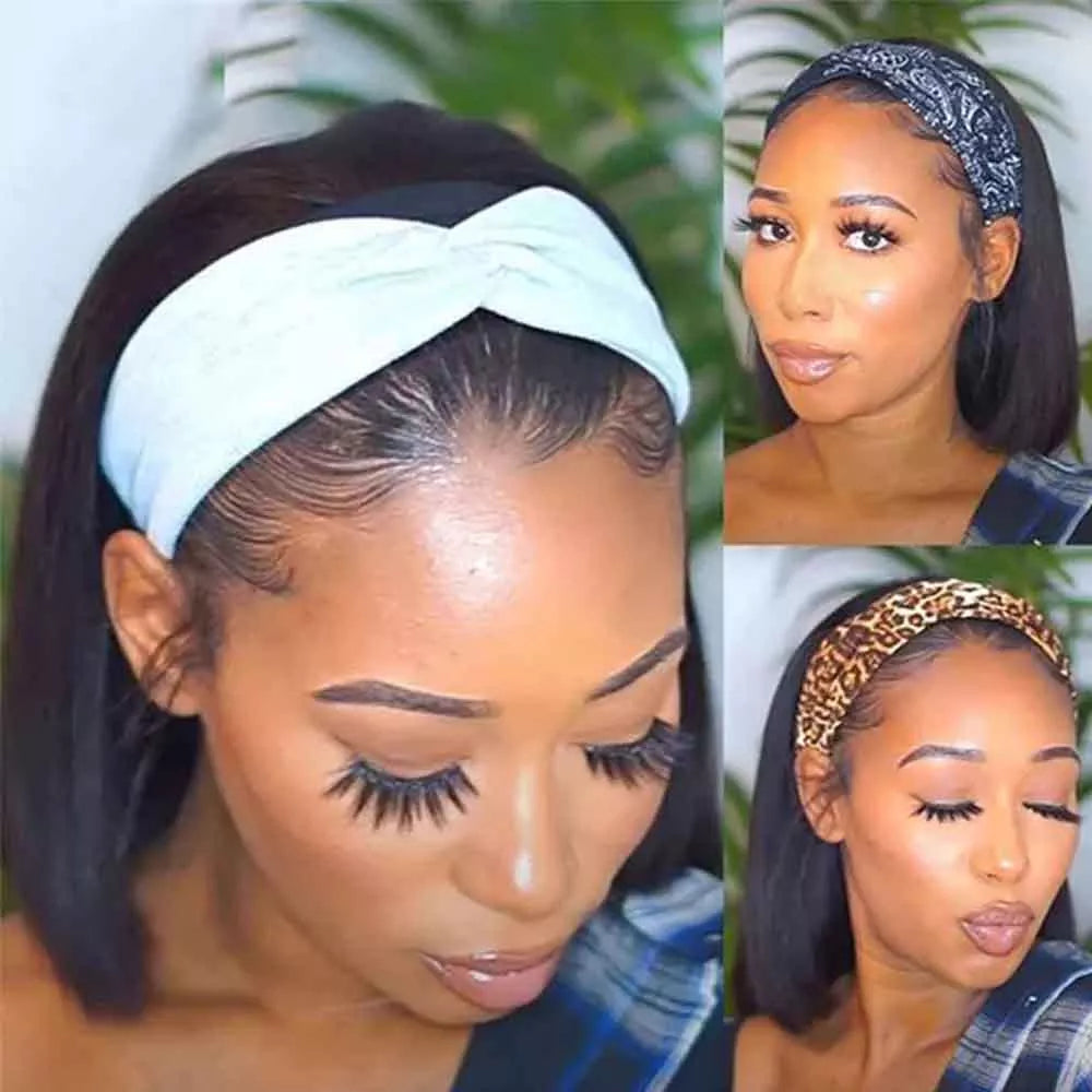 Beaudiva Bone Straight Bob Headband Wigs Human Hair Bob Wig