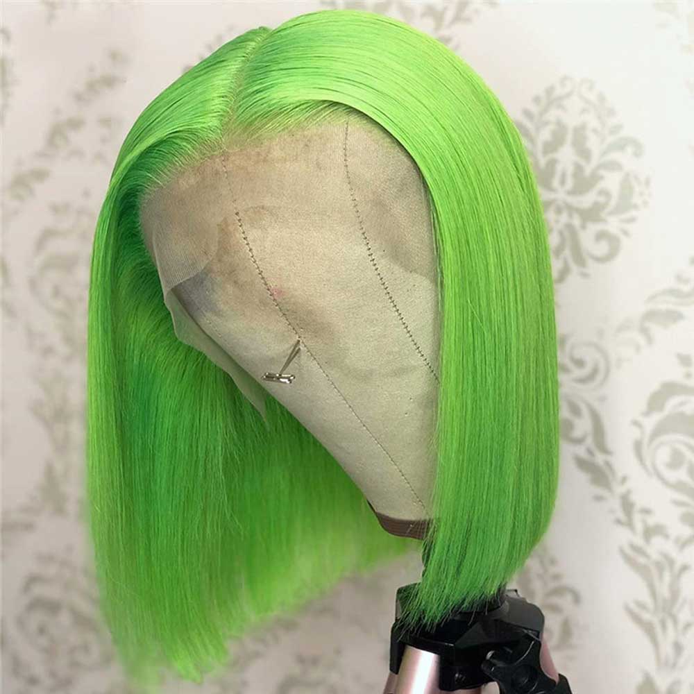 Beaudiva Neo Green Short Bob Lace Front Wig Straight Human Hair Wigs
