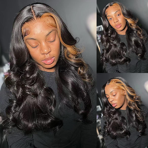 【Princess】Designed style Honey Blonde Stripe 5X5 Body Wave Lace Closure Wig
