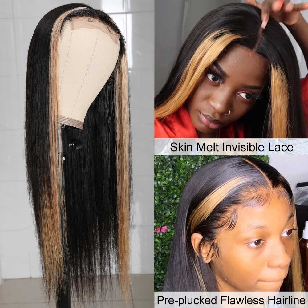 【Natasha】TK33 : 4X4 Straight Lace Closure Wig Human Hair Wigs Front Streak Plucked Baby Hair Beaudiva