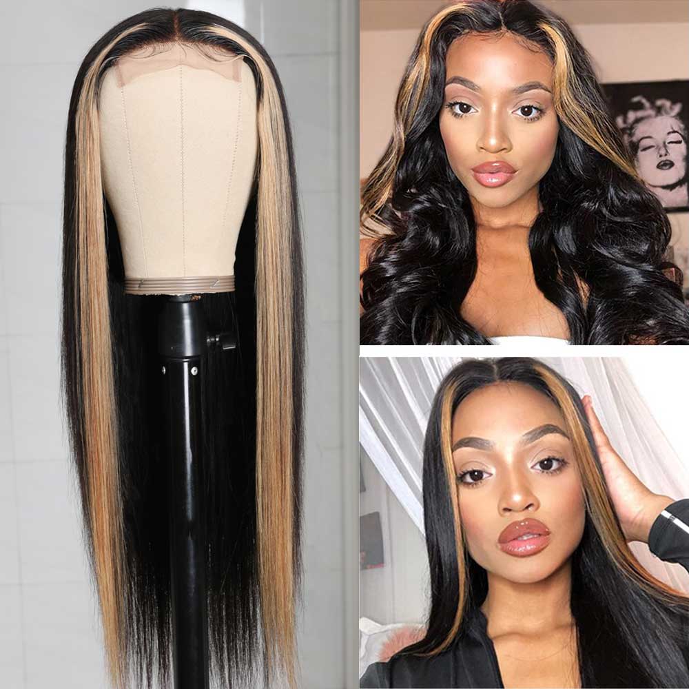 【Natasha】TK33 : 4X4 Straight Lace Closure Wig Human Hair Wigs Front Streak Plucked Baby Hair Beaudiva