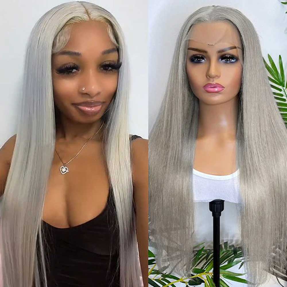 Beaudiva Silver Grey Straight Lace Frontal Wig Human Hair Wig