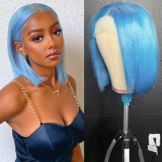 Beaudiva Sky Blue Bob Wig Short Bob Wig Lace Front Human Hair Wigs