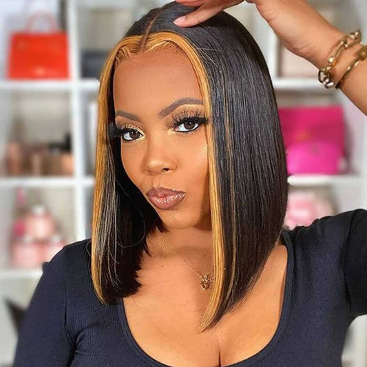 Beaudiva Honey Blonde 13x4 Lace Front Wig Skunk Stripe Bob Wig