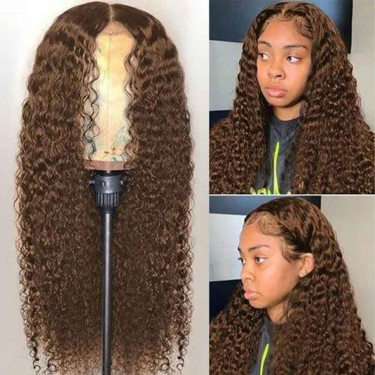 Beaudiva Brown 4# Colored 13X4 Kinky Curly Lace Frontal Wig Human Hair Wig