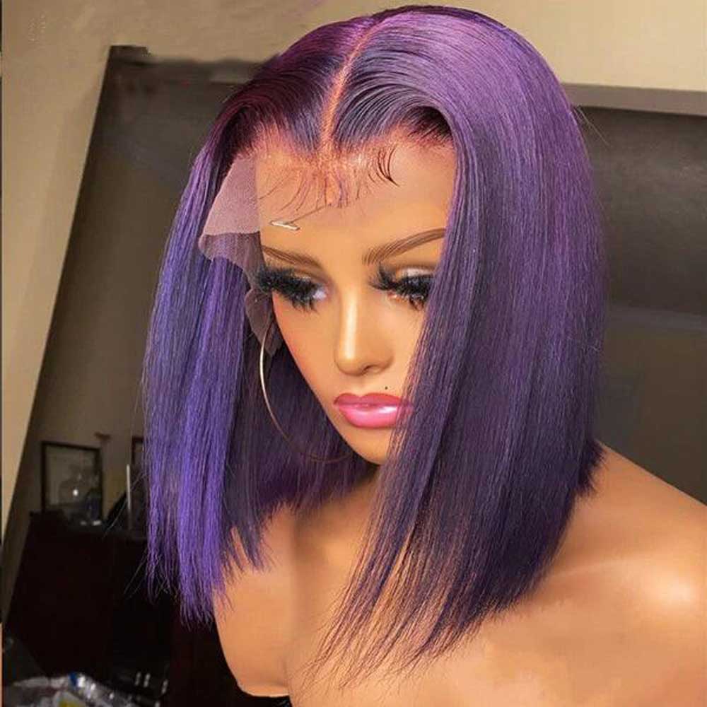 Beaudiva Bob Wig Straight  13X4X1 Lace Front Wig Human Hair Wig Purple Color