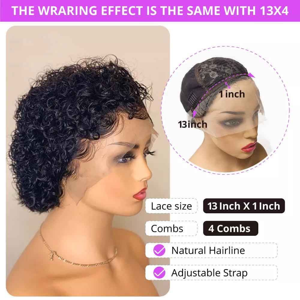Beaudiva Short Curly Pixie Cut Wig Human Hair Wigs Bob Hairline 13X1 Lace Wigs