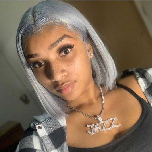 Tiktok Beaudiva Bob Lace Front Wig Straight Human Hair Wig Grey Bob Wig