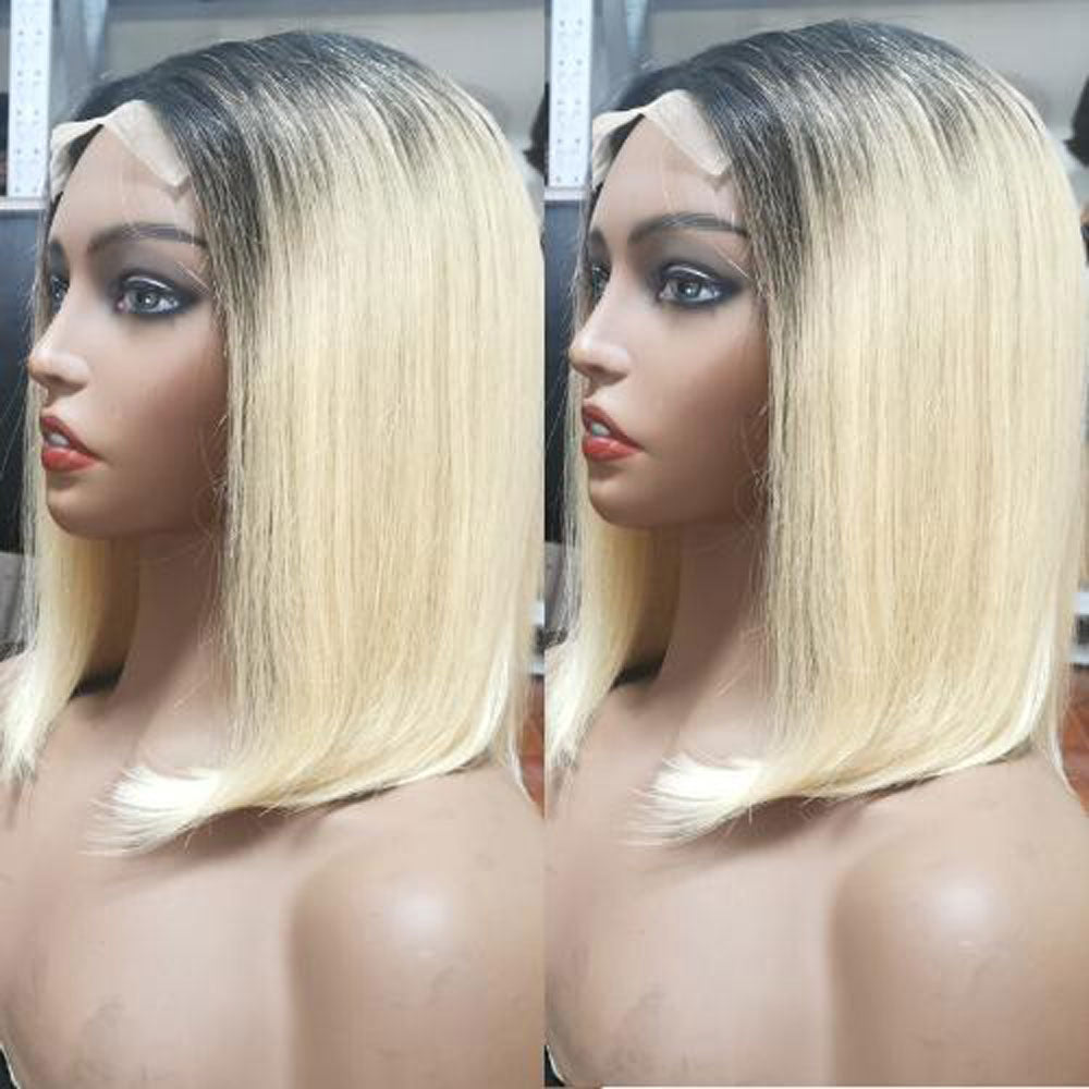 Beaudiva Straight TB 613 Lace Closure Short Bob Human Hair Wig Pixie Cut Wigs  150% Density Ombre Honey