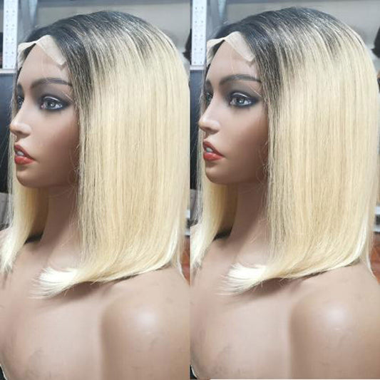 Beaudiva Straight TB 613 Lace Closure Short Bob Human Hair Wig Pixie Cut Wigs  150% Density Ombre Honey