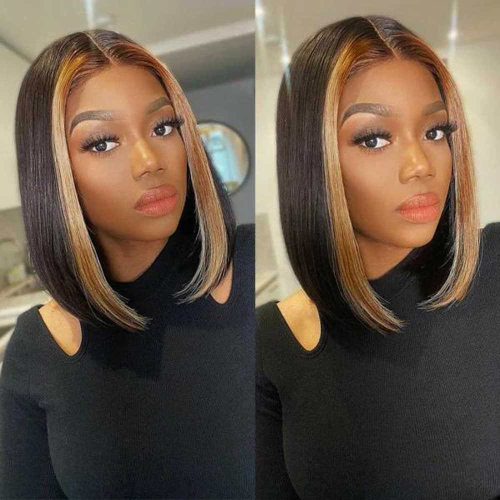 Beaudiva Honey Blonde 13x4 Lace Front Wig Skunk Stripe Bob Wig