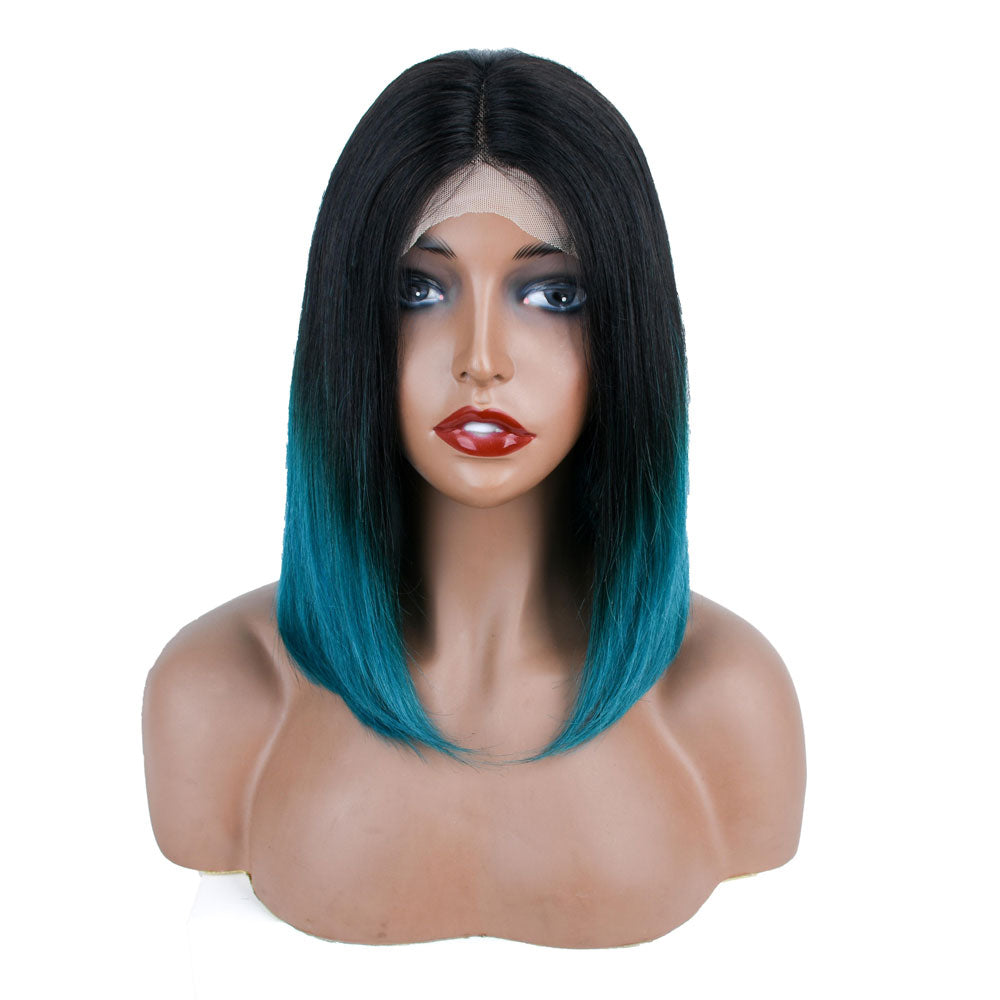 Tiktok Beaudiva Straight Ombre Dark Green Short Bob Lace Human Hair Wigs