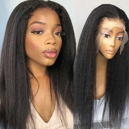 Beaudiva Kinky Straight Lace Front Wig Human Hair Wigs 13X1  Lace Wig Pre plucked Baby Hair