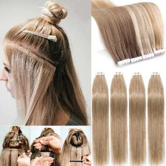 Beaudiva Tape In Hair Extension Human hair Straight Machine Remy Natural Seamless Skin Weft