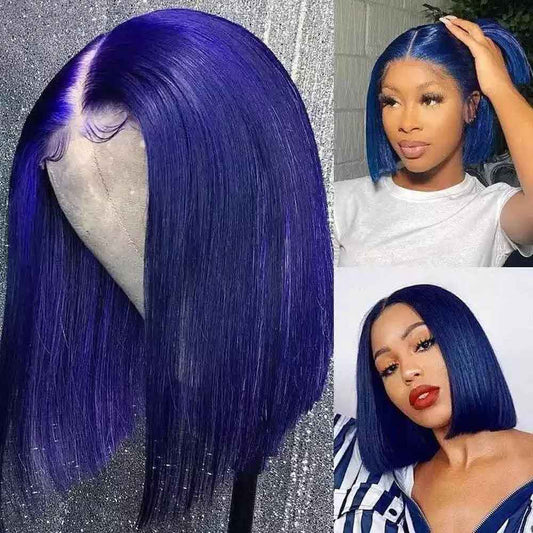 Beaudiva Lace Front Wig  Straight Bob Wig 13X4X1 Lace  Human Hair Wig Blue Color