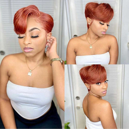 Tiktok Beaudiva Pixie Cut Wig Human Hair Pixie Wigs Lace Front Pixie Cut Wig Ginger Orange