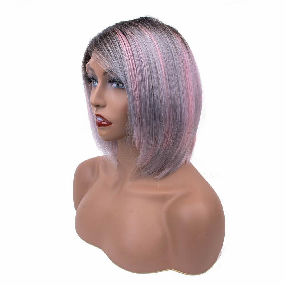 Beaudiva Straight Grey Short Bob Wig Lace Human Hair Wigs Pre Plucked Hairline