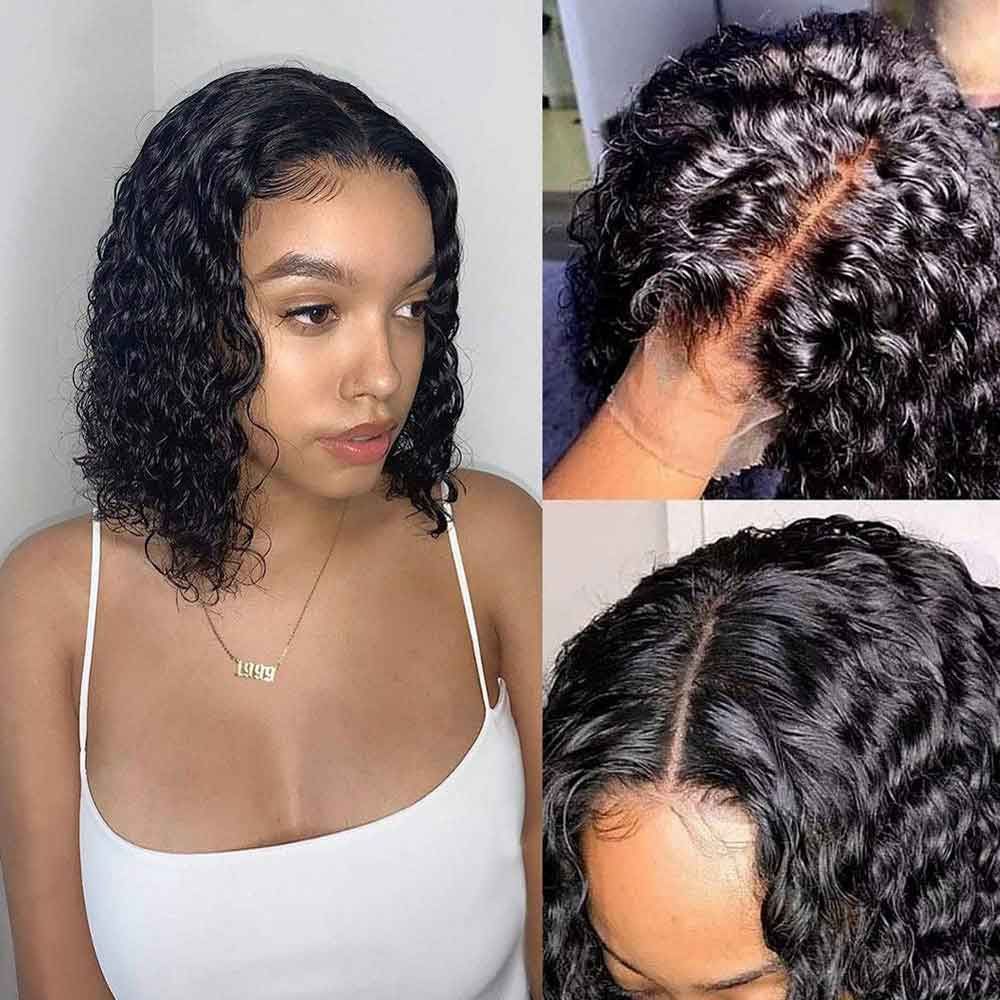 【Janet】TK41 : Short 4X4 Curly Lace Closure Bob Wig Human Hair Wigs BEAUDIVA