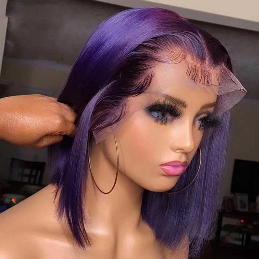 Beaudiva Bob Wig Straight  13X4X1 Lace Front Wig Human Hair Wig Purple Color