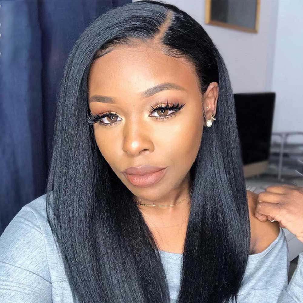 Beaudiva Kinky Straight Lace Front Wig Human Hair Wigs 13X1  Lace Wig Pre plucked Baby Hair
