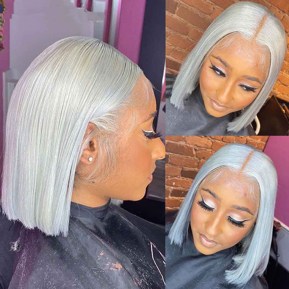 Tiktok Beaudiva Bob Lace Front Wig Straight Human Hair Wig Grey Bob Wig