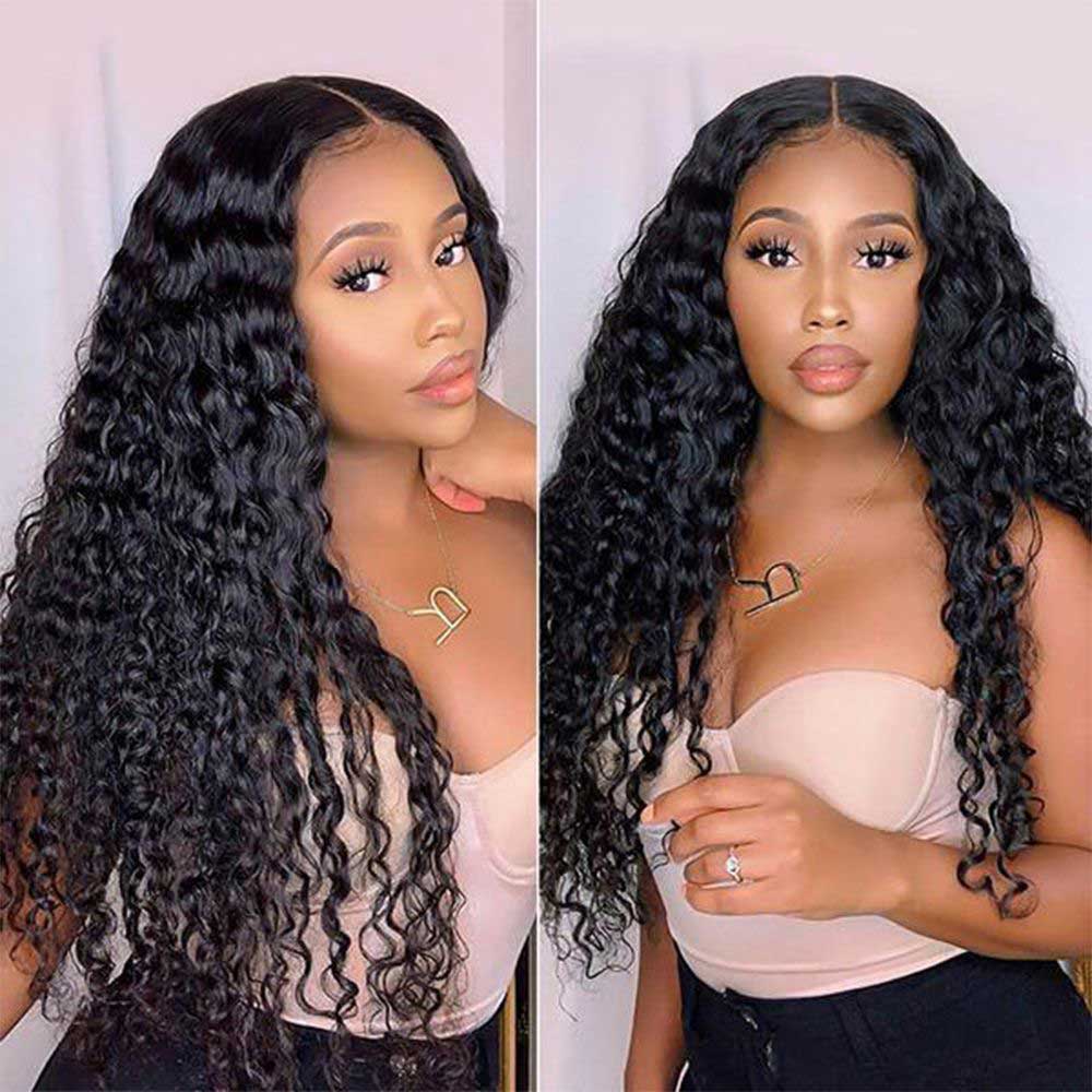TK38 : 26" BEAUDIVA Deep Wave Lace Closure Wig Human Hair Wigs 4X4 Lace Wig