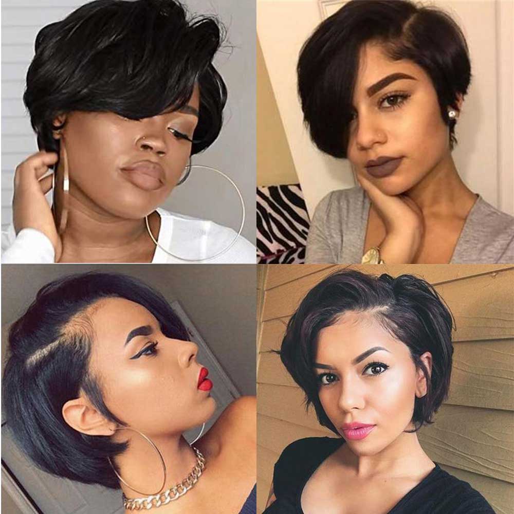 【Halle】TK42 : 13X4 Lace Pixie Short Straight Bob Wigs Pixie Cut BOB Wig Human Hair Pixie Lace Front Wigs