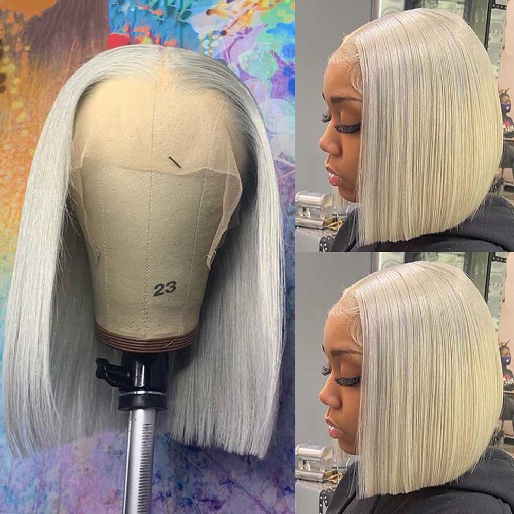 Tiktok Beaudiva Bob Lace Front Wig Straight Human Hair Wig Grey Bob Wig
