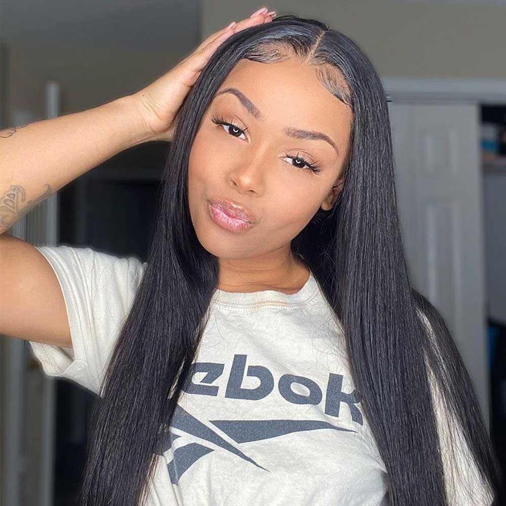 【Adusa】TK32 : BEAUDIVA 4x4 Closure Wig Straight Human Hair Wigs Lace Wig