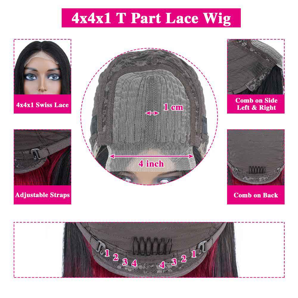 Tiktok Beaudiva Straight TB Burg Ombre Colored Lace Closure Short Bob Human Hair Wig
