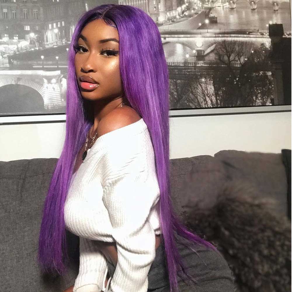 Beaudiva Straight Colored Purple Lace Front Wigs Pre Plucked Human Hair Wigs
