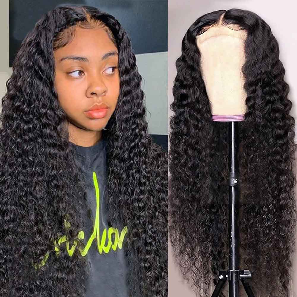 TK38 : 26" BEAUDIVA Deep Wave Lace Closure Wig Human Hair Wigs 4X4 Lace Wig