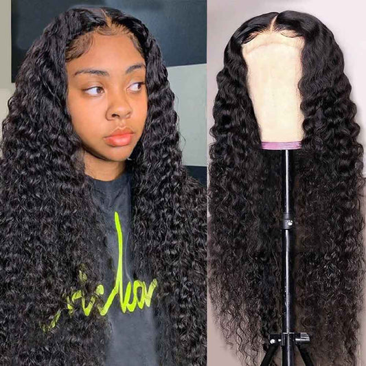 TK38 : 26" BEAUDIVA Deep Wave Lace Closure Wig Human Hair Wigs 4X4 Lace Wig