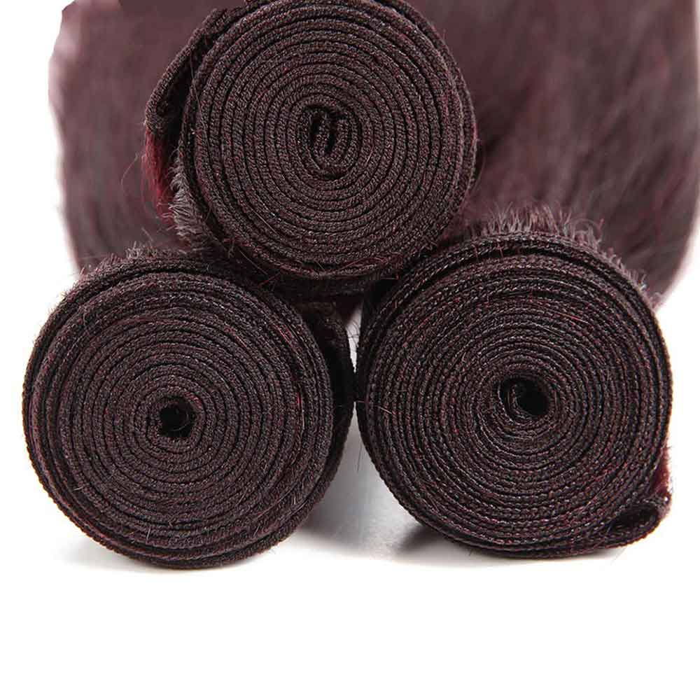 Beaudiva 99J Burgundy Straight 3 Bundles With Frontal Pre Colored 100% Human Hair