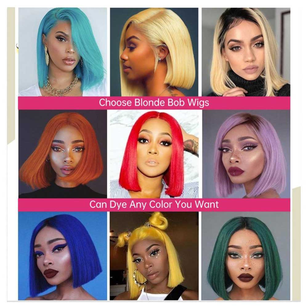 Beaudiva 613# Blonde Short Bob Human Hair Wig Straight Lace Closure Wigs