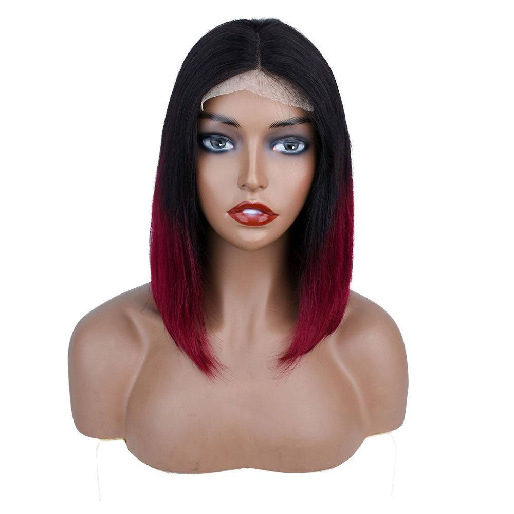 Tiktok Beaudiva Straight TB Burg Ombre Colored Lace Closure Short Bob Human Hair Wig