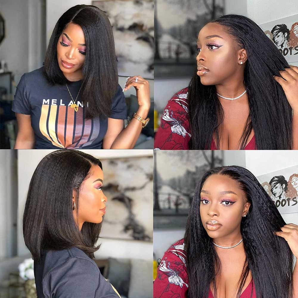 Beaudiva Kinky Straight Lace Front Wig Human Hair Wigs 13X1  Lace Wig Pre plucked Baby Hair