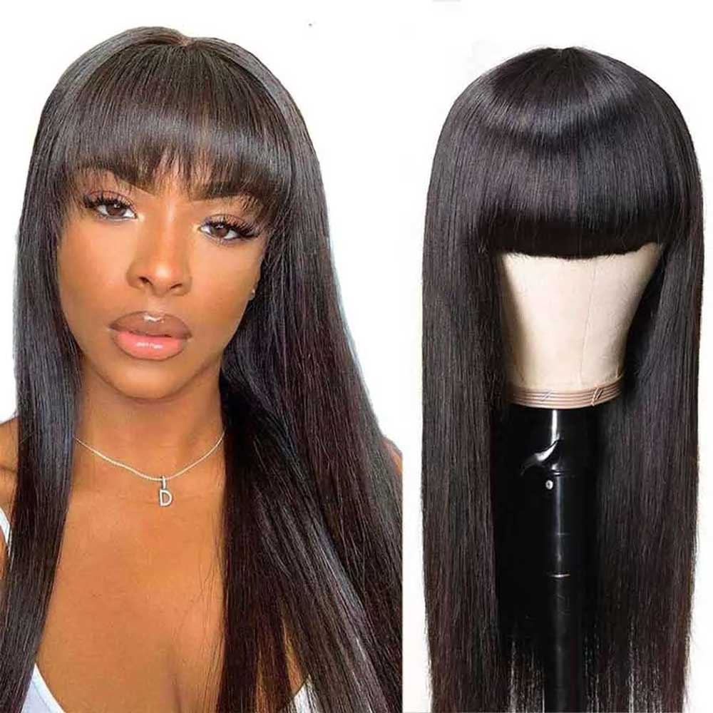 Beaudiva Straight Bang Wigs Real Human Hair Wigs With Bangs
