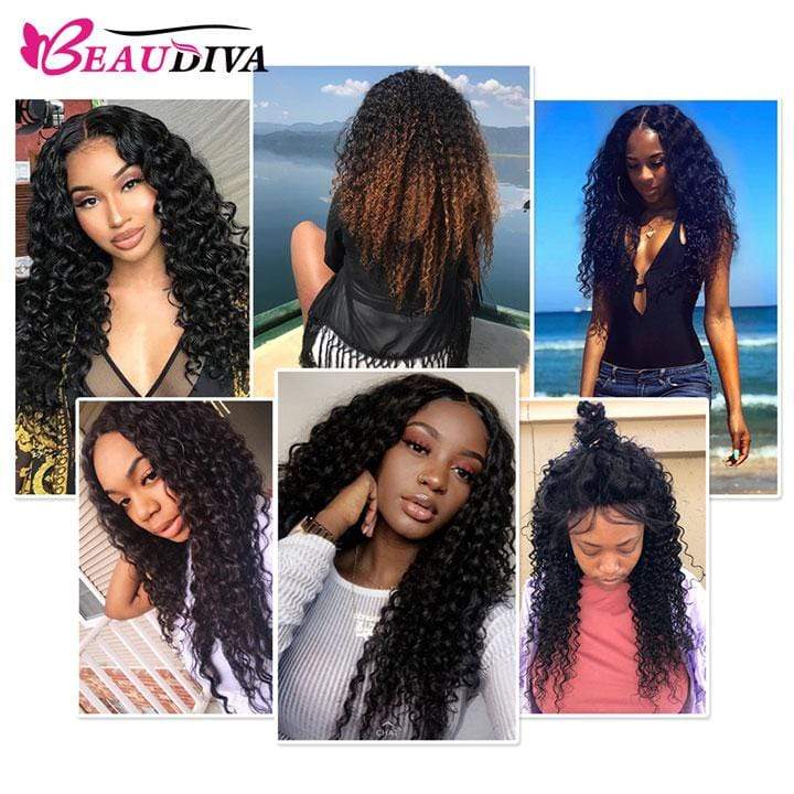 Beaudiva Deep Wave 10A Human Hair Bundles 3 Bundles with Closure Brazilian Human Hair Weaves