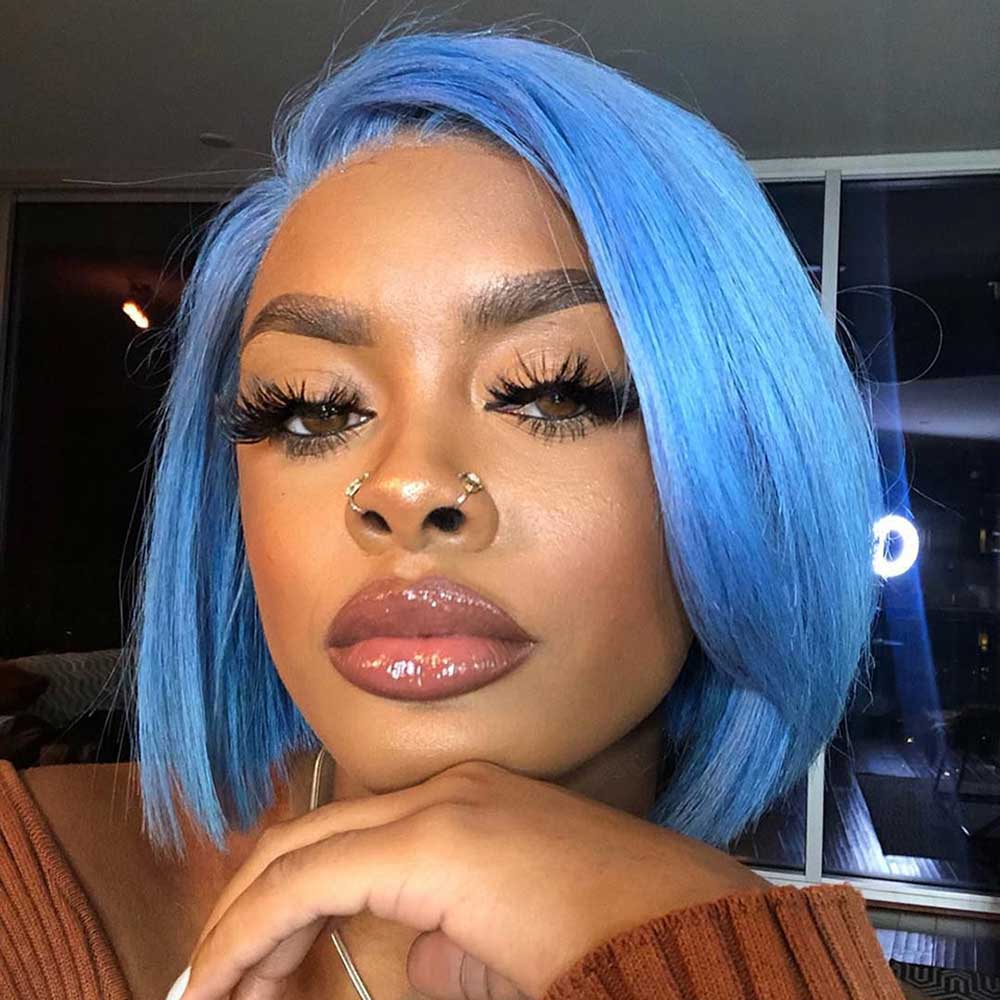 Beaudiva Sky Blue Bob Wig Short Bob Wig Lace Front Human Hair Wigs